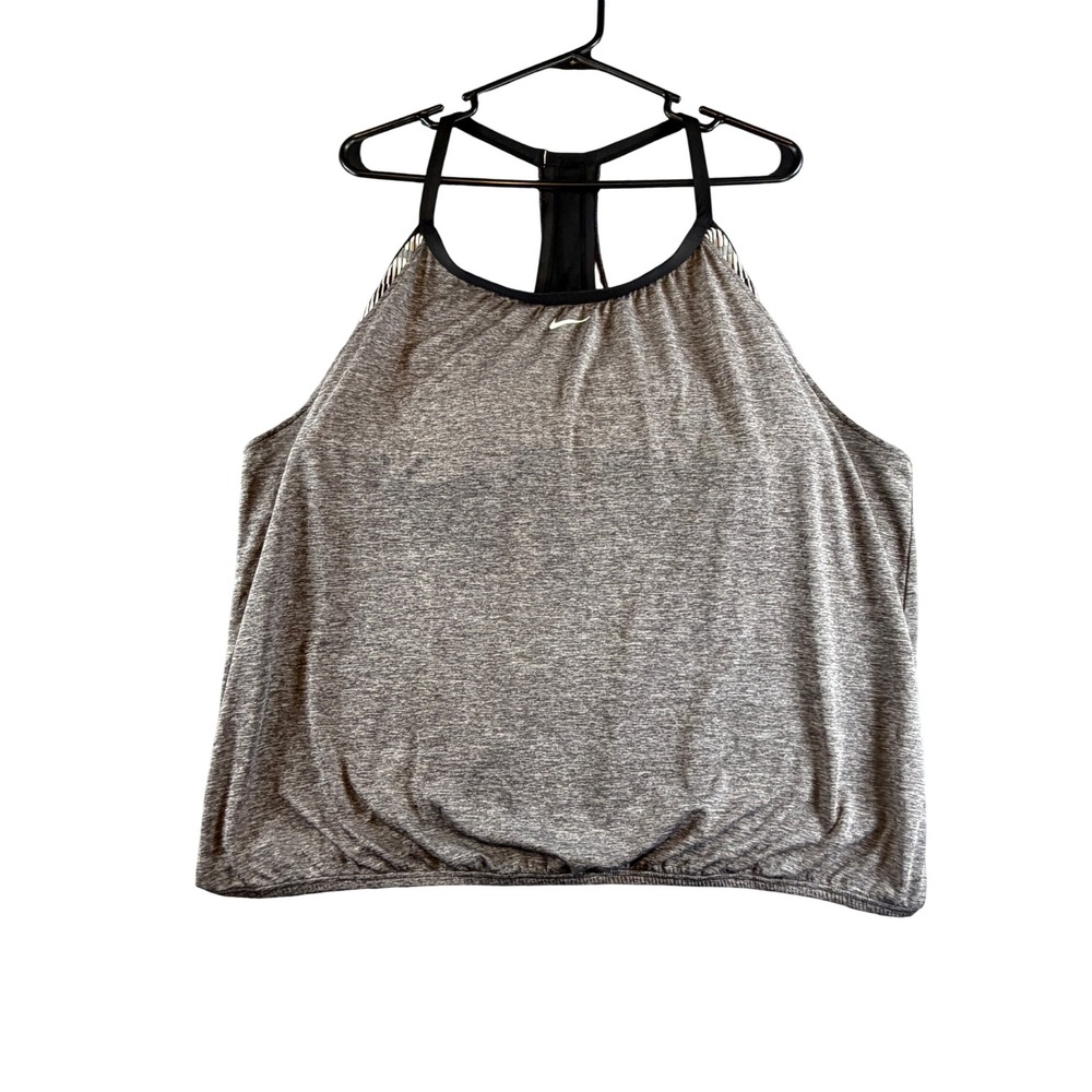 Nike Swim Tankini Top Womens 1X Gray Heathered Blouson Racerback NESSA284
